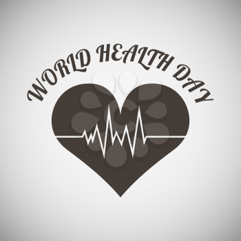 Health day emblem with cardiogram and heart on grey background. Vector illustration.