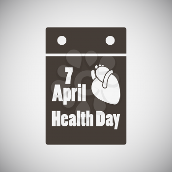 Health day emblem with calendar date and heart on grey background. Vector illustration.