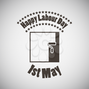 Labour day emblem with roller paintbrush. Vector illustration. 