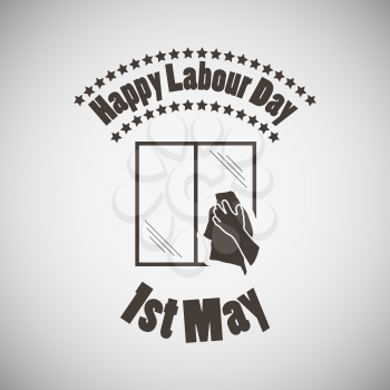 Labour day emblem with window and wiping hand. Vector illustration. 