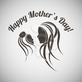 Mother's day emblem with silhouettes of mother and daughter. Vector illustration. 