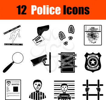 Set of twelve police black icons. Vector illustration.