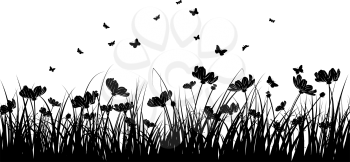 Springtime meadow with  butterflies. Vector illustration.
