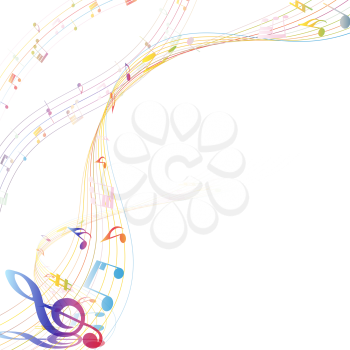 Musical Design Elements From Music Staff With Treble Clef And Notes in gradient transparent  Colors. Elegant Creative Design With Shadows and Isolated on White. Vector Illustration.