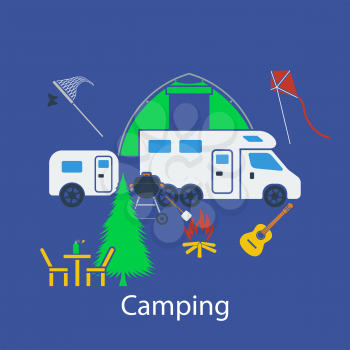 Camping flat design in UI colors. Vector illustration.