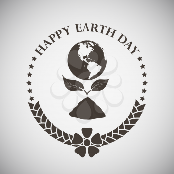 Earth day emblem with plant and planet. Vector illustration. 