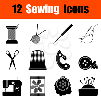 Set of twelve sewing  black icons. Vector illustration.