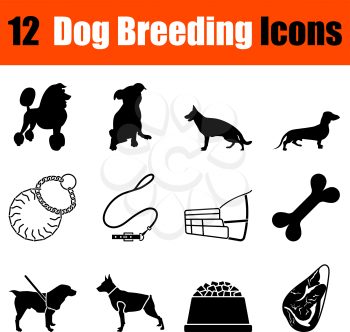 Set of twelve dog breeding black icons. Vector illustration.
