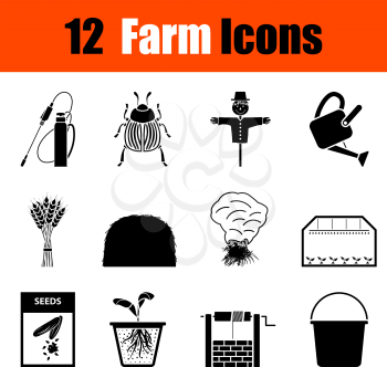 Set of twelve gardening black icons. Vector illustration.