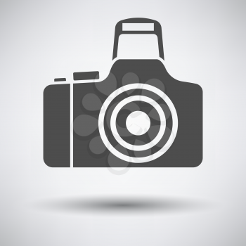 Photo camera icon on gray background with round shadow. Vector illustration.
