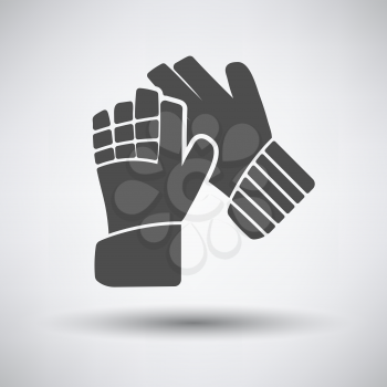Soccer goalkeeper gloves icon on gray background with round shadow. Vector illustration.