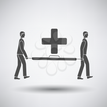 Soccer medical staff carrying stretcher icon on gray background with round shadow. Vector illustration.