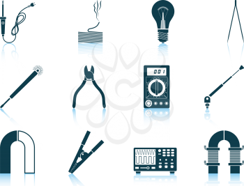 Set of twelve soldering  icons with reflections. Vector illustration.