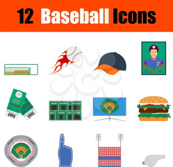 Flat design baseball icon set in ui colors. Vector illustration.