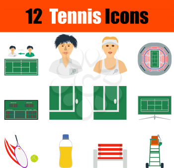 Flat design tennis icon set in ui colors. Vector illustration.