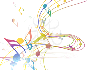 Musical Design Elements From Music Staff With Notes in gradient transparent Colors. Elegant Creative Design With Shadows and Isolated on White. Vector Illustration.