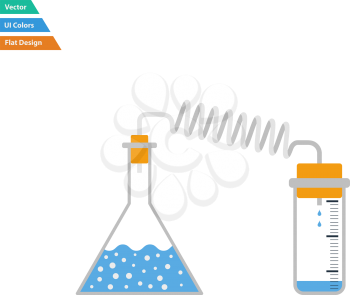 Flat design icon of chemistry reaction with two flask in ui colors. Vector illustration.