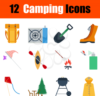Flat design camping icon set in ui colors. Vector illustration.