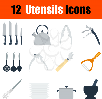 Flat design utensils icon set in ui colors. Vector illustration.