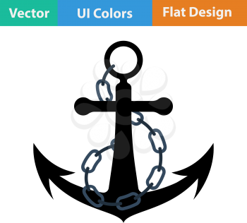 Flat design icon of sea anchor with chain in ui colors. Vector illustration.