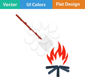 Flat design icon of camping fire with roasting marshmallow  in ui colors. Vector illustration.