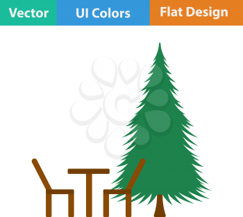 Flat design icon of park seat and pine tree  in ui colors. Vector illustration.