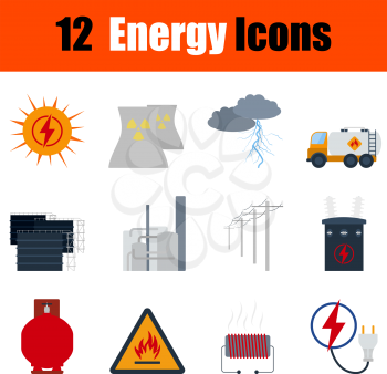 Flat design energy icon set in ui colors. Vector illustration.