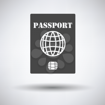 Passport with chip icon on gray background with round shadow. Vector illustration.