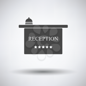 Hotel reception desk icon on gray background with round shadow. Vector illustration.