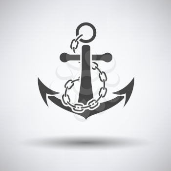 Sea anchor with chain icon on gray background with round shadow. Vector illustration.