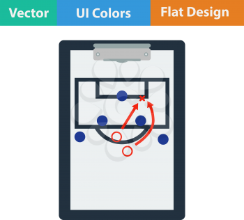 Flat design icon of football coach tablet with game plan in ui colors. Vector illustration.