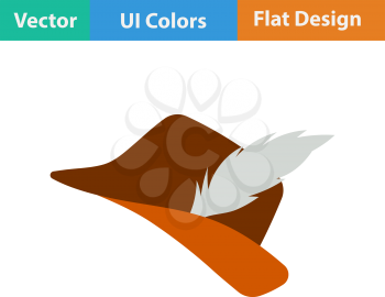 Flat design icon of hunter hat with feather in ui colors. Vector illustration.