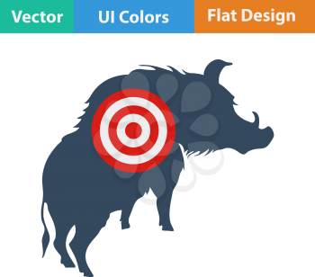 Flat design icon of boar silhouette with target  in ui colors. Vector illustration.