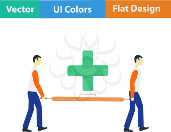 Flat design icon of football medical staff carrying stretcher in ui colors. Vector illustration.