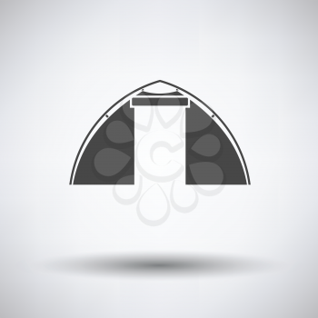 Touristic tent  icon on gray background with round shadow. Vector illustration.