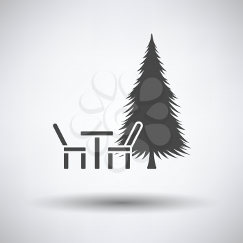 Park seat and pine tree icon on gray background with round shadow. Vector illustration.