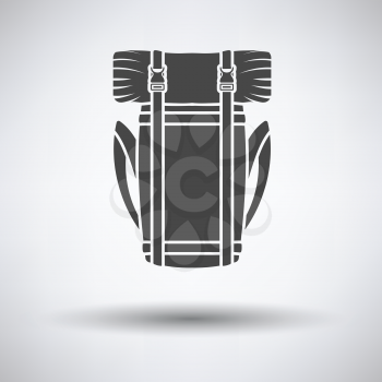 Camping backpack icon on gray background with round shadow. Vector illustration.