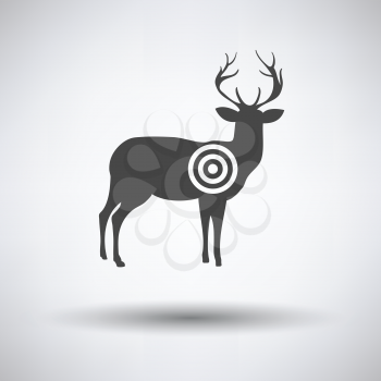 Deer silhouette with target  icon on gray background with round shadow. Vector illustration.