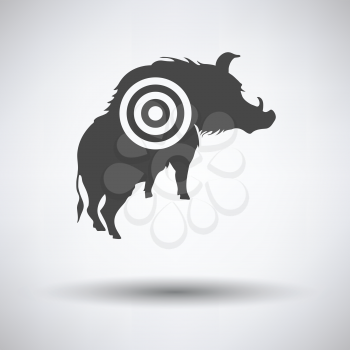 Boar silhouette with target icon on gray background with round shadow. Vector illustration.