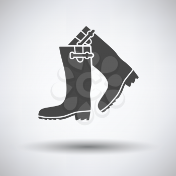 Hunter's rubber boots icon on gray background with round shadow. Vector illustration.
