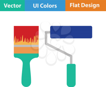 Flat design icon of construction paint brushes in ui colors. Vector illustration.