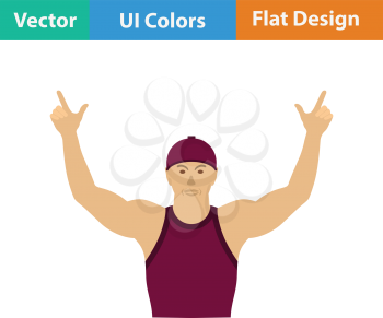 Football fan with hands up icon. Flat design in ui colors. Vector illustration.
