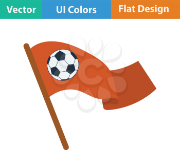 Football fans waving flag with soccer ball icon. Flat design in ui colors. Vector illustration.
