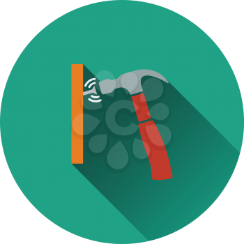 Icon of hammer beat to nail. Flat design. Vector illustration.