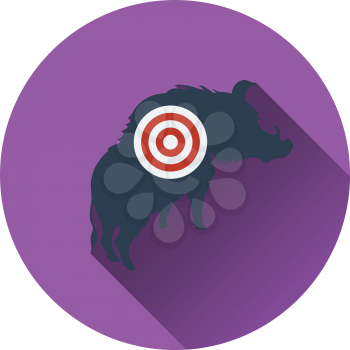 Icon of boar silhouette with target . Flat design. Vector illustration.