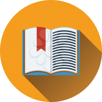 Flat design icon of Open book with bookmark in ui colors. Flat design. Vector illustration.