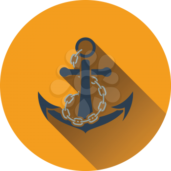 Sea anchor with chain icon. Flat design. Vector illustration.