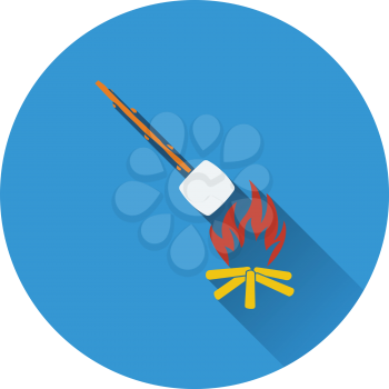 Icon of camping fire with roasting marshmallow . Flat design. Vector illustration.
