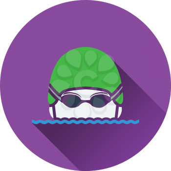 Icon of Swimming man head with goggles and cap . Flat design. Vector illustration.