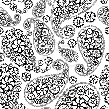 Oriental paisley seamless pattern with gears. Vector illustration.